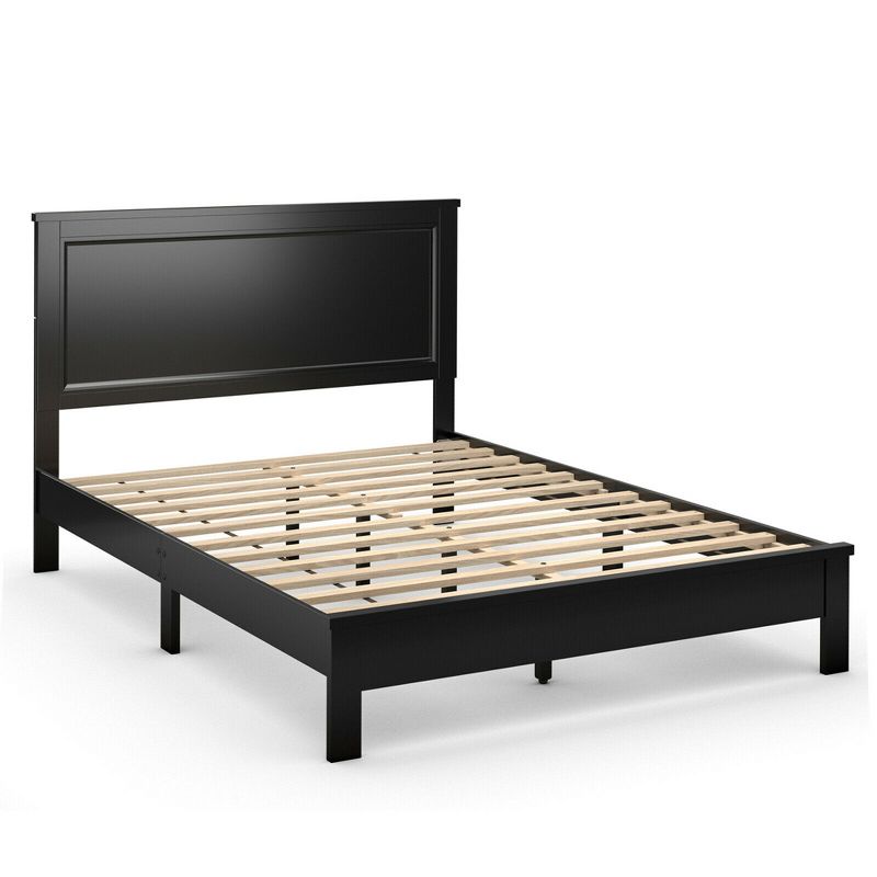 Costway Twin/Full/Queen Size Bed Frame Platform Slat High Headboard Bedroom Rubber Wood Leg, 1 of 11
