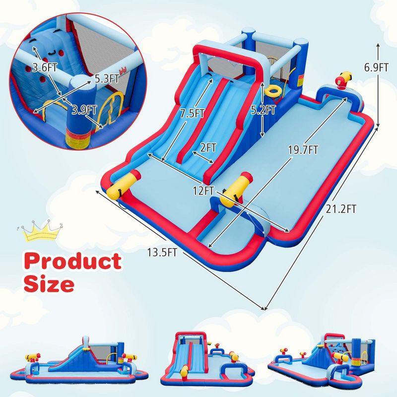 Costway Inflatable Water Slide Park Kids Bounce House Splash Pool without Blower, 4 of 10