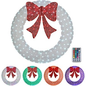VINGLI 48 Inch Pre-lit Large Christmas Wreath with 224 LED Multi-Color Lights, Christmas Door Wreath, Timer Remote Control, Plug-in, White - 1 of 4