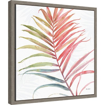 Tropical Blush Coral and Green Framed Canvas Wall Art