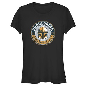 Juniors Womens Star Wars: The Mandalorian Grogu and Din Djarin Dadalorian Banner Sketch T-Shirt - 1 of 4