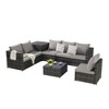 6-Piece Outdoor Patio Wicker Sectional Sofa Set with Corner Table & Glass Top Table - 2 of 4