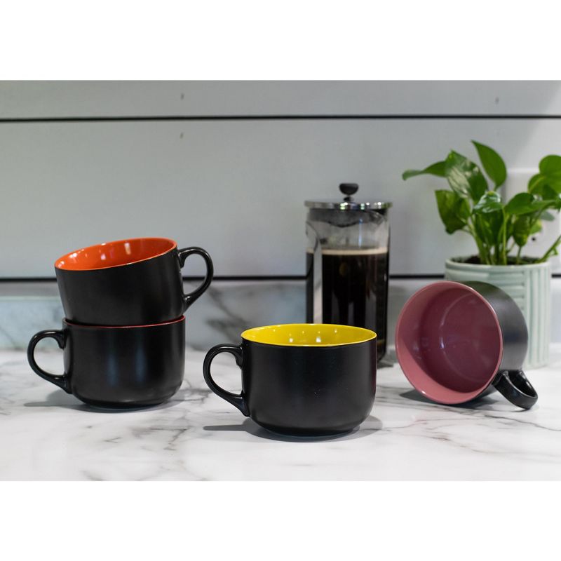 Elanze Designs Large Color Pop 24 ounce Ceramic Jumbo Soup Mugs Set of 4, Red Orange Yellow Pink, 5 of 6