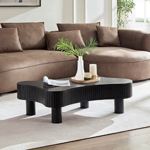 42.52" Modern Irregular Drum Coffee Table, Wooden Center Table with Sturdy Rubber Wood Pedestal for Living Room & Bedroom - 1 of 4