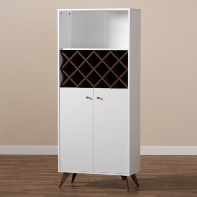 Serafino White and Walnut Mid-Century Modern Wine Cabinet