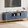 Fluted TV Stand, TV Entertainment Center with Faux Marble Top, Console Table with Adjustable Shelves Sliding Doors, for Living Room, Bedroom - 2 of 4