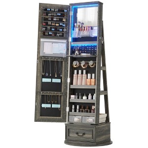 Fredees 360° Swivel Jewelry Organizer with Full-Length Mirror & Lights, Standing Armoire with Drawers, Large Jewelry & Makeup Storage - 1 of 4