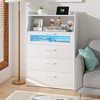 VECELO Modern White Dresser 4 Layers Wooden Vanity Table with LED Lights, Charging Station and Open Shelf - 2 of 4