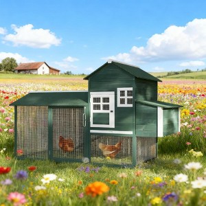 ORRD Portable Chicken Coop with Wheels & Nesting Box, Mobile Wooden Hen House with Outdoor Run for Backyard Poultry, Natural - 1 of 4