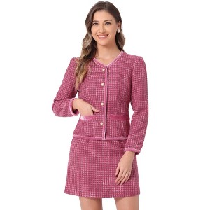 INSPIRE CHIC Women's Outfits Plaid Tweed Short Blazer and Skirt Suit Set 2 Pieces - 1 of 4