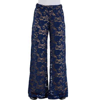 24seven Comfort Elevate Womens Lace Elastic Waist Wide Leg Pants