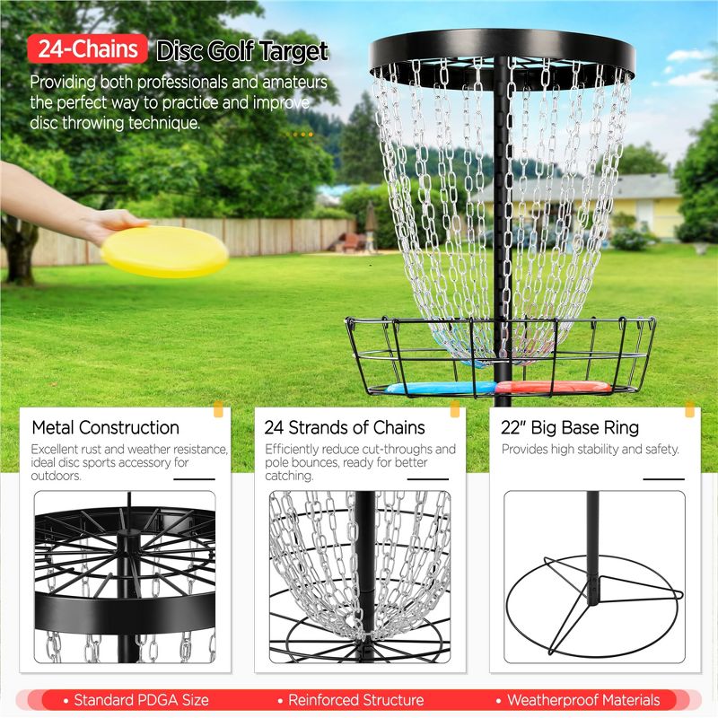 Yaheetech 24-Chain Disc Golf Basket Flying disc Golf Basket with 3 Discs, 5 of 8