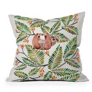 Cat Coquillette Happy Sloth Tropical Rainforest Outdoor Throw Pillow Green - Deny Designs - 1 of 3
