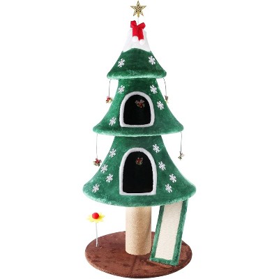 53" Christmas Cat Tree, Cat Tower with 2 Condos & Sisal Scratching Posts for Indoor, Christmas Tree Design