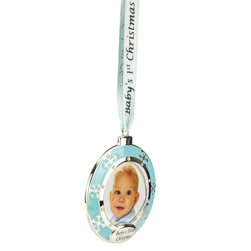 Northlight 3" Blue Silver-Plated Baby's First Christmas Ornament with European Crystals, 4 of 5