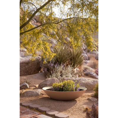 Sandstone 32" Plastic-Stone Round Outdoor Planter
