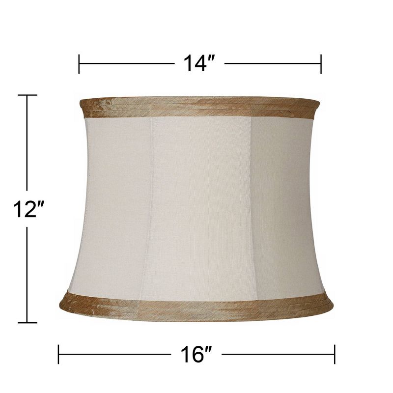 Springcrest Ivory Linen with Taupe Trim Medium Lamp Shade 14" Top x 16" Bottom x 12" High (Spider) Replacement with Harp and Finial, 5 of 8
