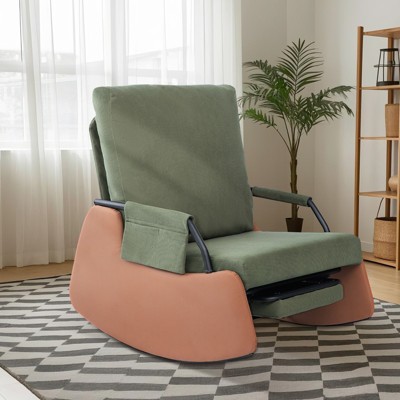 Rocking Recliner Chair for Adults, Accent Glider Rocker with Foot Rest & Side Pocket, Comfy Reading Chair with Adjustable Backrest