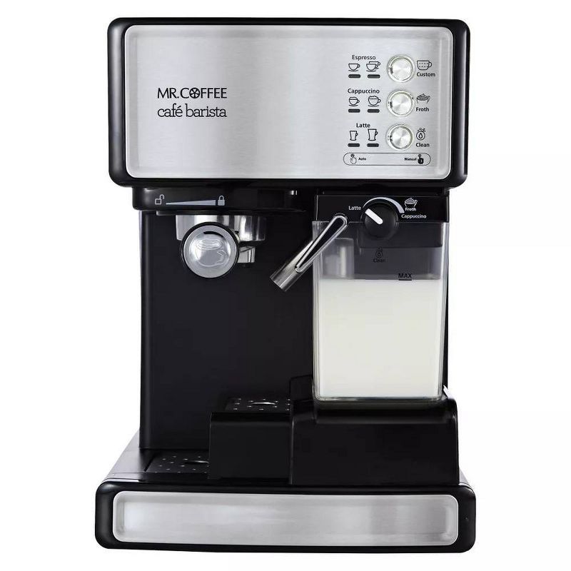 Mr. Coffee Programmable Espresso, Cappuccino, Coffee Maker with Automatic Milk Frother and 15-Bar Pump Stainless Steel Black, 1 of 7