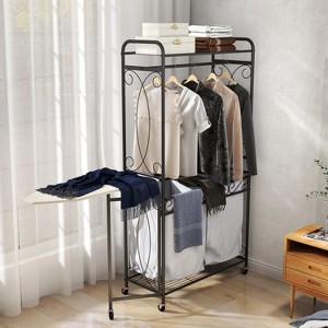 TOBILI Multi-Functional Laundry Hamper Organizer with Hanging Rail and Storage Shelf ¨C Rolling Laundry Cart with Wheels, Heavy Duty Metal Frame - 1 of 4