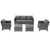 Sonkuki 5-Piece Patio Conversation Sofa Set Gray Rattan with Widen Armrest, - 2 of 4