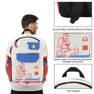 Super Mario Bros Mario Jump Pose 19" White Backpack — фото 2