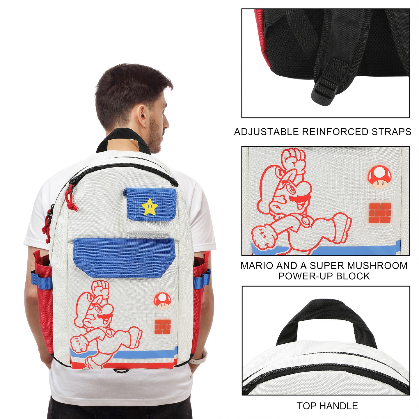 Рюкзак Super Mario Bros Mario Jump Pose 19" White, цвет: Белый — фото 2