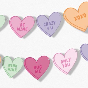 Big Dot of Happiness Valentine Hearts Garland Banner, Pastel Galentine's & Valentine's Backdrop 30 Ft of Cord 15 Double-Sided Paper Candy Heart Shapes - 1 of 4