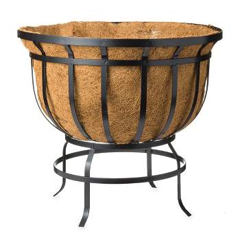 Plow & Hearth - Footed Steel Round Basket Planter with Natural Coir Liner