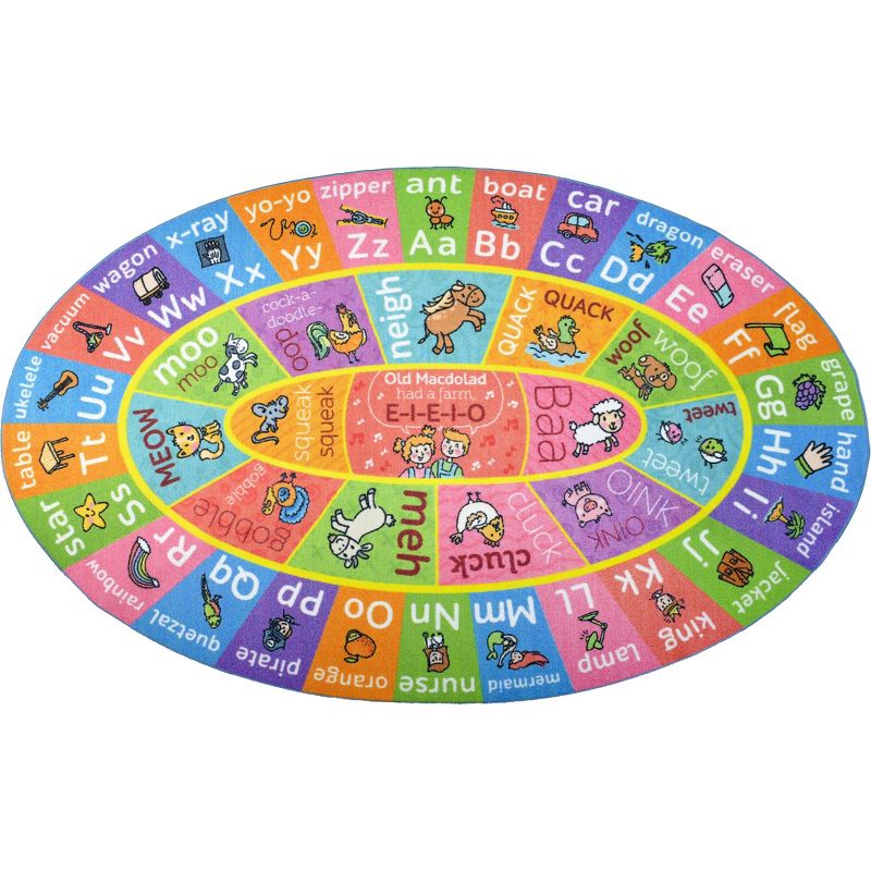 KC CUBS Boy & Girl Kids ABC Alphabet W/ Animals & Sounds Educational Learning & Fun Game Play Nursery Bedroom Classroom Oval Rug Carpet, 1 of 8