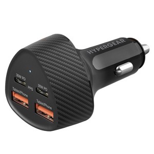 HyperGear® 77-Watt Quad-Port SpeedBoost Fast Car Charger with Dual 30-Watt USB-C® PD PPS and Dual USB-A Ports in Black - 1 of 1