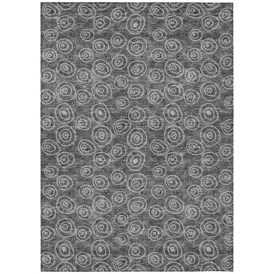 Gray Charcoal And Silver Geometric Washable Indoor Outdoor Area Rug