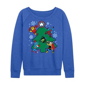 Women's - Marvel - Xmas Sketch Lightweight French Terry Wide Neck Long Sleeve Graphic Shirt - 1 of 3