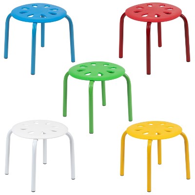Modern 11.5" Assorted Color Stackable Steel Stools - Set of 5