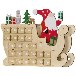 Aghana Digitals Santa Sleigh Wooden Advent Calendar, 24 Drawer Countdown, Reusable Red Holiday - 1 of 4