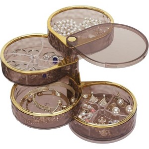 HTUTWOO 4-Layers Rotatable Jewelry Organizer Storage Box, Clear Jewelry Holder Case for Ring Earring Necklaces Bracelets Makeup Hair Accessories - 1 of 4