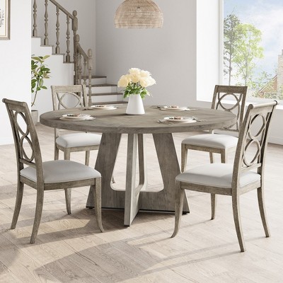 47-Inch Round Large Dining Table, Wooden Kitchen Table for 4, Farmhouse Dinner Table with Wooden Top and Legs(Only Table)