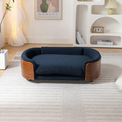 Elevated Dog Bed Pet Sofa with Solid Wood Legs and Bent Wood Back, Velvet Dog Bed with Removable Washable Cushion Cover - Cuddlewood