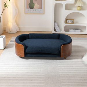 Elevated Dog Bed Pet Sofa with Solid Wood Legs and Bent Wood Back, Velvet Dog Bed with Removable Washable Cushion Cover - Cuddlewood - 1 of 4