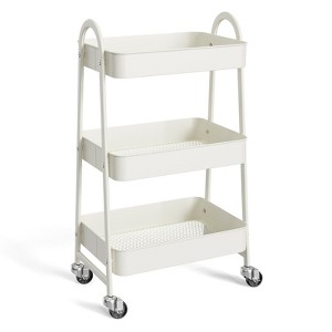 3 Tier Space-Saving Rolling Storage Cart with Locking Wheels, White - 1 of 4