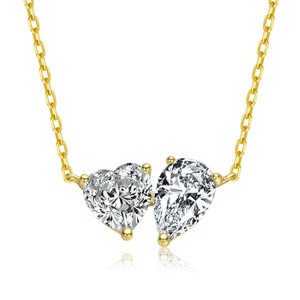 Guili 14K Gold-Plated Double Heart & Pear Pendant Necklace with Sparkling Cubic Zirconia in White or Gold – Elegant and Thoughtful Gift for Women - 1 of 2