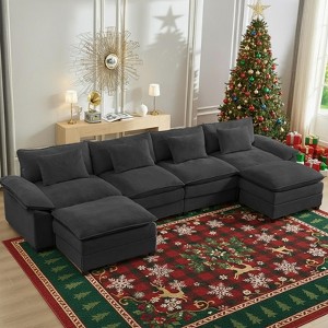 Mjkone 156'' Oversized Modular Sectional Sofa, U-Shaped Couch with 2 Ottomans, 6-Seat Chenille Upholstered Deep Seat Sofa - 1 of 4