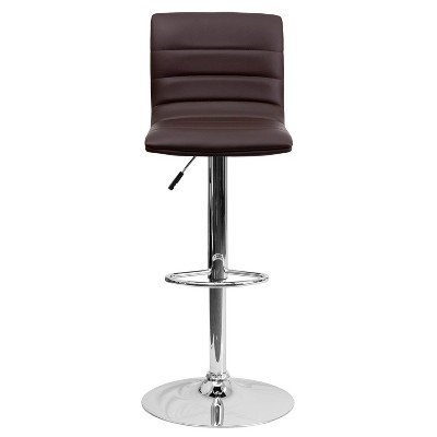 Modern Swivel Adjustable Barstool in Brown Vinyl with Chrome Base