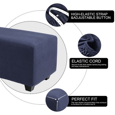 Navy Blue Stretch Microfiber Ottoman Slipcover with Elastic Closure