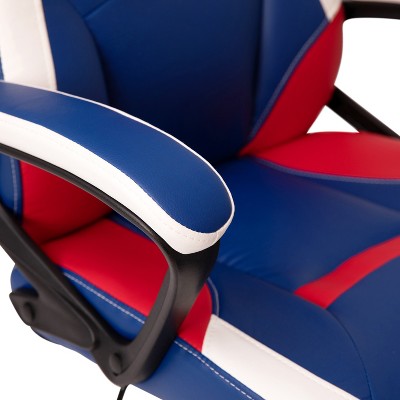 Blue and Red Ergonomic Racing Style Gaming Chair with Adjustable Arms