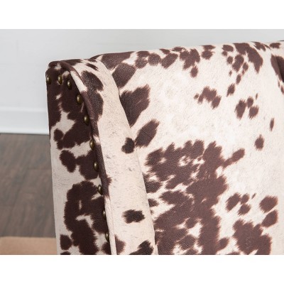 Ergonomic Swivel Office Chair in Brown/White Cow Print with Walnut Base