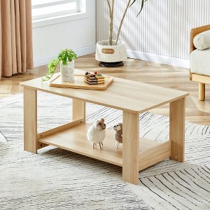 CENGHU Modern Practical Walnut Textured Coffee Table, Double Layered Tea Table with MDF, End Table, Side Table for Living Room, Dining Room, Bedroom - 1 of 4