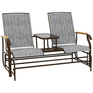 Outsunny Outdoor 2-Person Glider Bench with Table, Outside Breathable Mesh Swing Chair for Patio, Garden, Backyard, Porch - 1 of 4