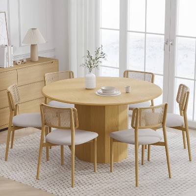 Dovelina 52" Round Dining Table for 6, Farmhouse Modern Wood Kitchen Table
