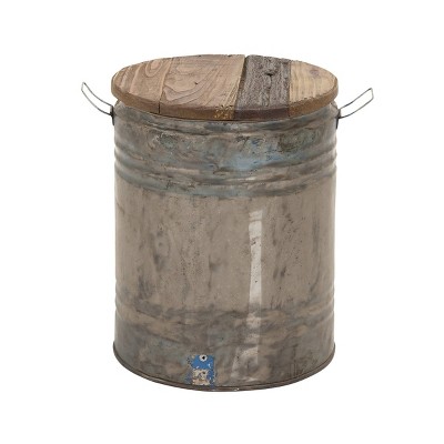 Farmhouse Tin and Wood Stool Gray - Olivia & May